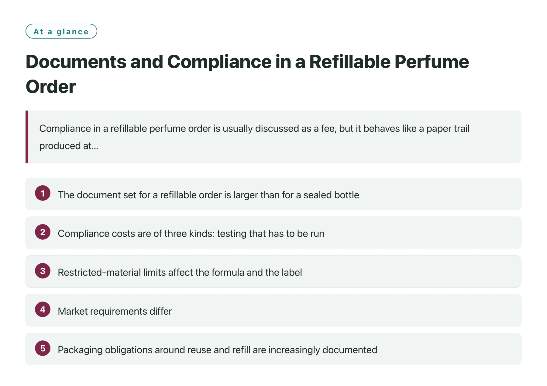 Documents and Compliance in a Refillable Perfume Order——全文要点速览
